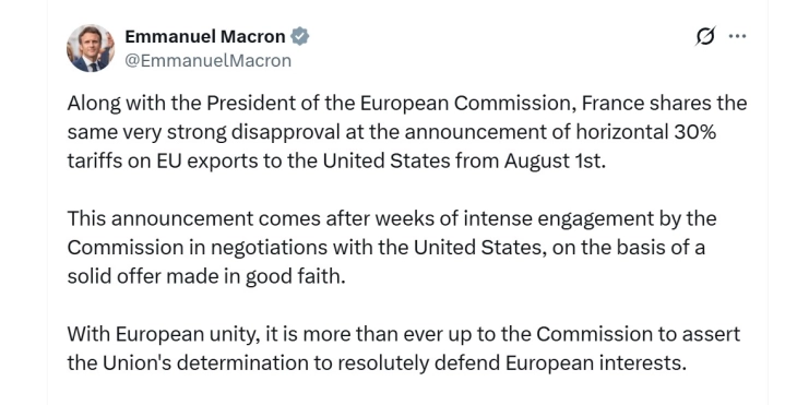 Макрон повика на контрамерки поради царините на САД доколку не се постигне договор