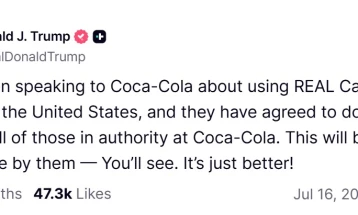 Трамп тврди дека Кока-Кола се „согласила“ да го замени шеќерот во американската Кока-Кола