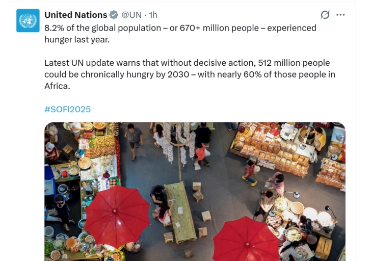 ОН: Гладот на глобално ниво се намалува, конфликтите и климата го загрозуваат напредокот