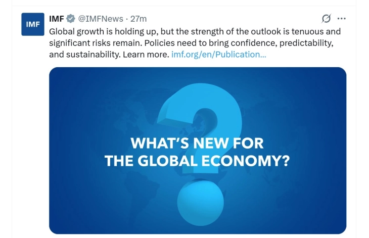 ММФ ја зголеми глобалната прогноза за раст поради пониски царини и фискални стимулации