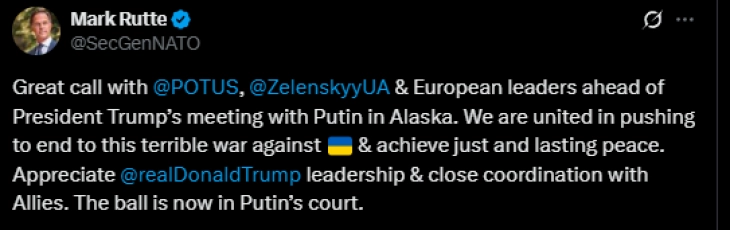 Shefi i NATO-s thotë se Evropa dhe Trampi janë të bashkuar në përpjekjet për përfundimin e luftës në Ukrainë