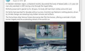 Топењето на мразот во Пакистан откри човек кој исчезнал пред 28 години