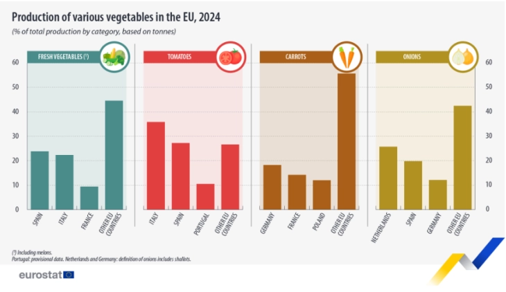 Евростат: Италија, Шпанија и Франција се европски лидери во производство на зеленчук
