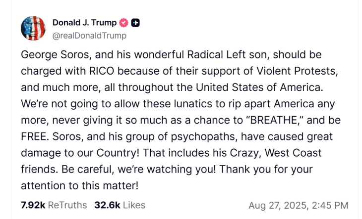 Трамп: Сорос и неговиот син треба да бидат обвинети поради поддршка на насилните протести