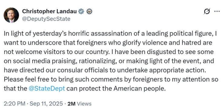 Ланду најави укинување на визите за странците кои „ја слават, одобруваат или се потсмеваат“ на смртта на Кирк