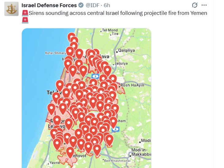 Israel intercepts Yemen-launched missile