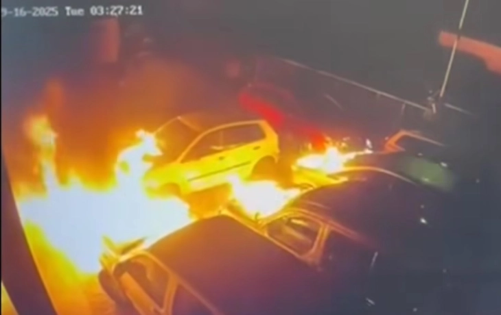 Опожарени возила во сервис кај Пинтија, повредени нема, потпалувачот снимен на камера (видео)