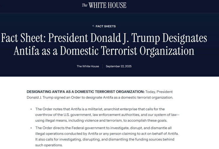 US government designates Antifa as 'domestic terrorist organization'