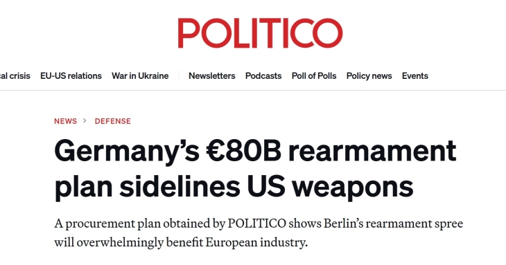 Политико: Германскиот план за вооружување од 83 милијарди евра ги заобиколува САД