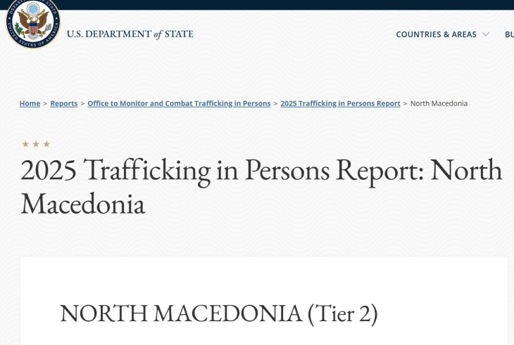 US State Department: North Macedonia making significant efforts, still does not fully meet minimum standards for elimination of human trafficking