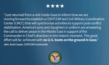 Шефот на Командата на американската војска за Блискиот Исток потврди дека војници на САД нема да бидат распоредени во Газа