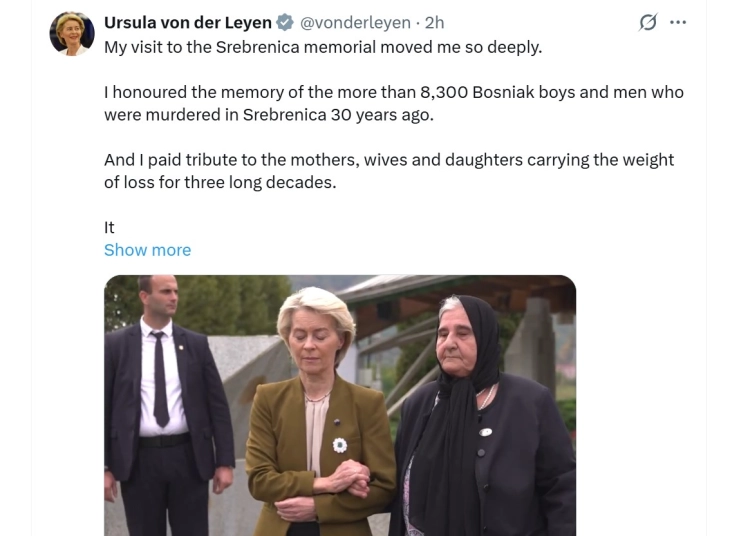 Урсула фон дер Лајен во Поточари: ЕУ засекогаш ќе го памети геноцидот во Сребреница