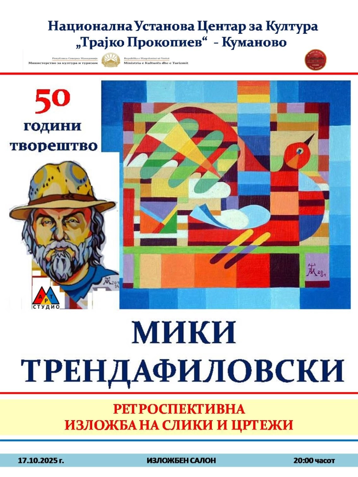 Ретроспективна изложба на Мики Трендафиловски во НУЦК „Трајко Прокопиев“ Куманово