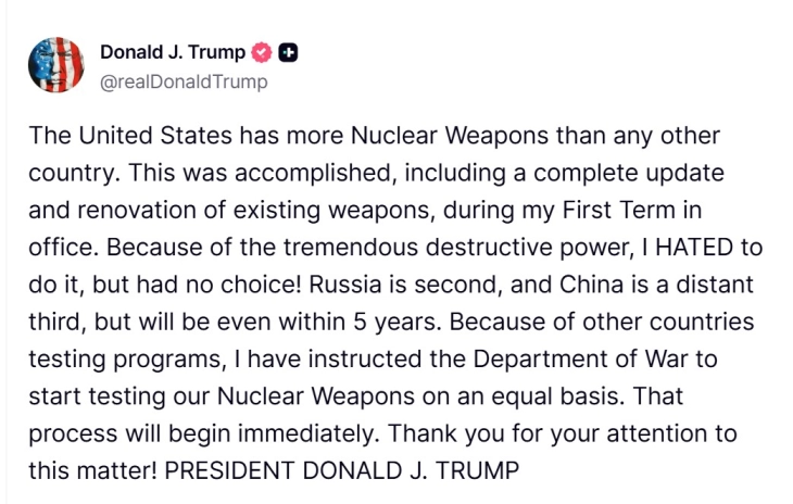 Русија го предупреди Трамп да го обновува тестирањето на нуклеарно оружје