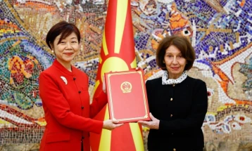 President Siljanovska Davkova receives credentials of new Chinese Ambassador Jiang Xiaoyan