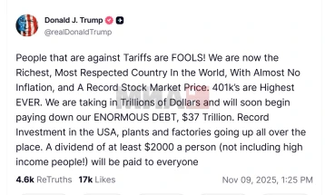 Trampi dëshiron t'u paguajë 2.000 dollarë të gjithë qytetarëve amerikanë