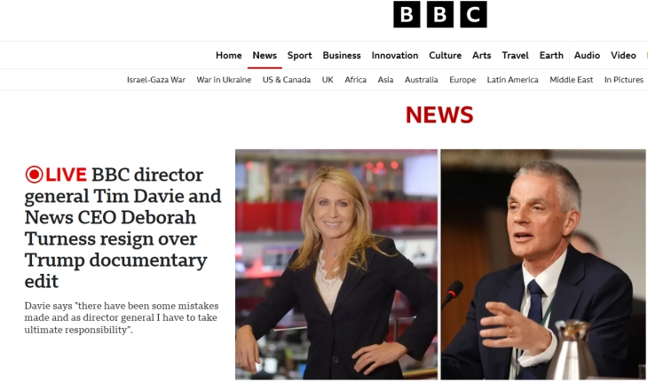 Генералниот директор на Би-Би-Си поднесе оставка поради документарец за Трамп