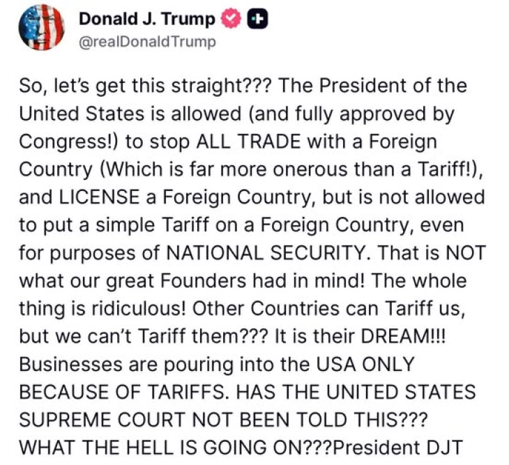 Трамп контра Врховниот суд: Што по ѓаволите се случува, никој не ви кажал дека бизнисите се слеваат во САД поради тарифите?