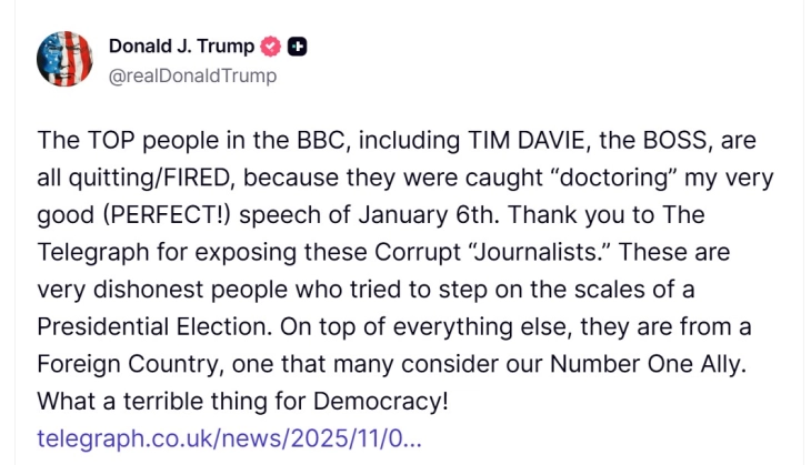 Trampi i vlerësoi gazetarët e Bi-Bi-Si si të korruptuar për shkak të montimit kontestues të fjalimit të tij