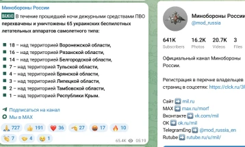 Русија соопшти дека ноќеска соборила 65 украински дронови