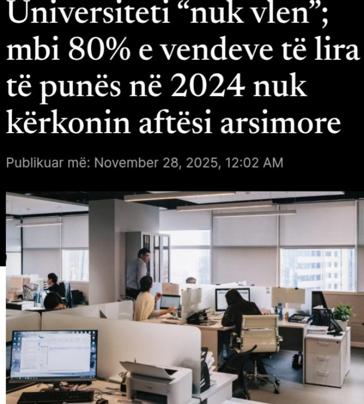 Монитор: Во Албанија  минатата година за над 80 отсто од слободните работни места се барало основно образование
