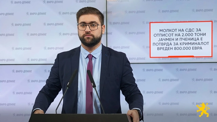 Манасиевски: Молкот на СДС за отписот на 2.000 тони јачмен и пченица е потврда за криминалот вреден 800.000 евра  