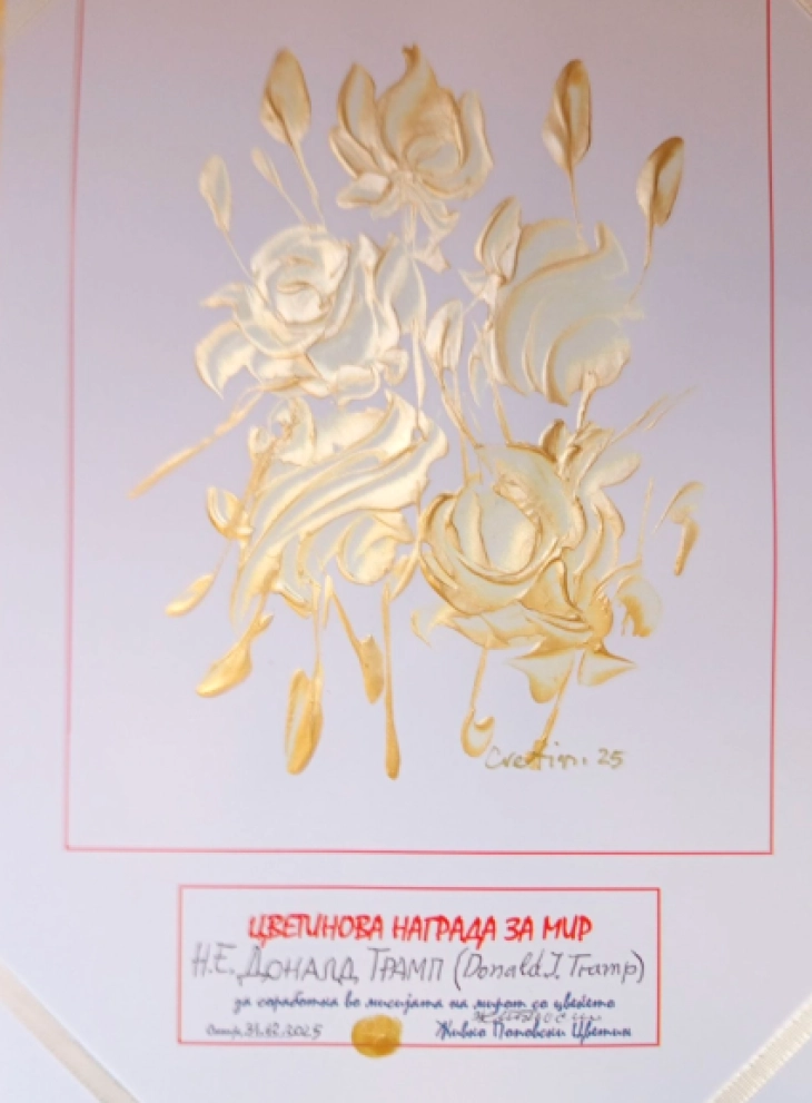 Donald Trump awarded 2025 Cvetin Peace Prize