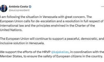 Кошта и Фон дер Лајен повикаа на мирно и демократско решение во Венецуела