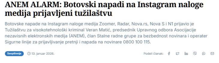 АНЕМ во Србија пријави ботовски напади врз независни медиуми