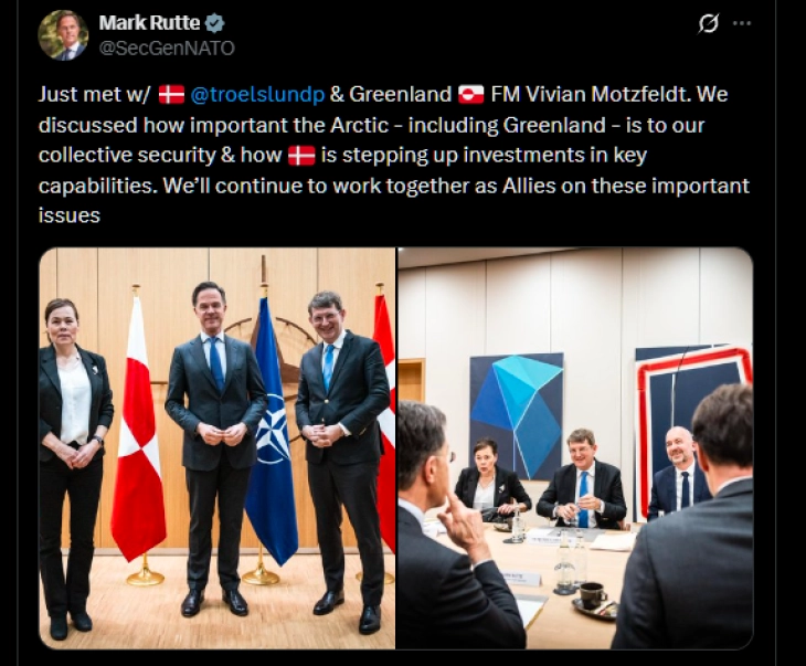 Руте: НАТО ќе продолжи да соработува со Данска и Гренланд за безбедноста на Арктикот