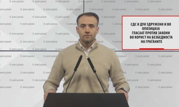 Стојаноски: СДС и ДУИ здружени и во опозиција гласаат против закони во корист на безбедноста на граѓаните