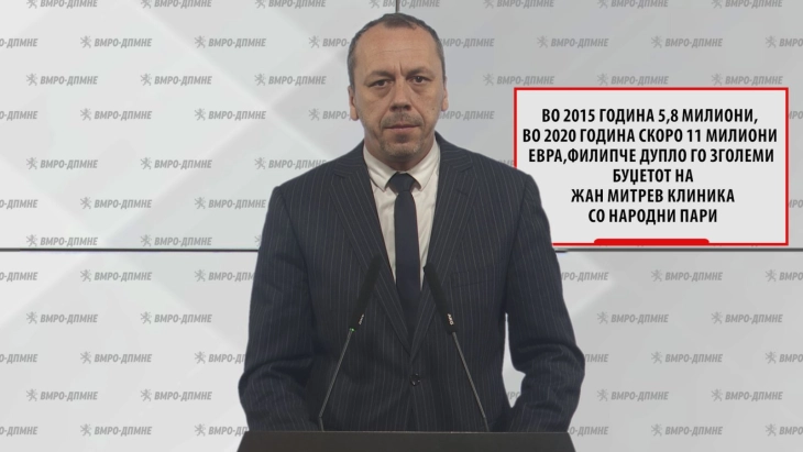 Петрушевски: Во 2015 година 5,8 милиони, во 2020 година скоро 11 милиони евра, Филипче дупло гo зголеми буџетот на „Жан Митрев“ Клиника со народни пари