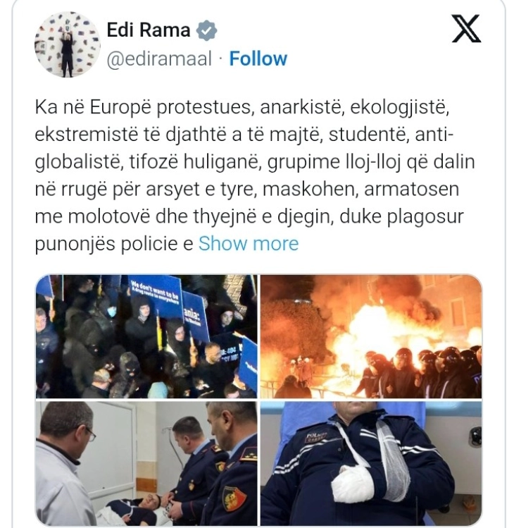 Премиерот Рама и порача на албанската опозиција: Државата не потклекнува пред насилството и вандализмот