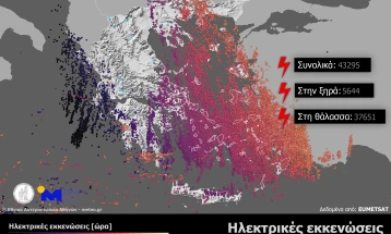 Над 43.000 електрични празнења регистрирани во текот на денешниот ден во Грција