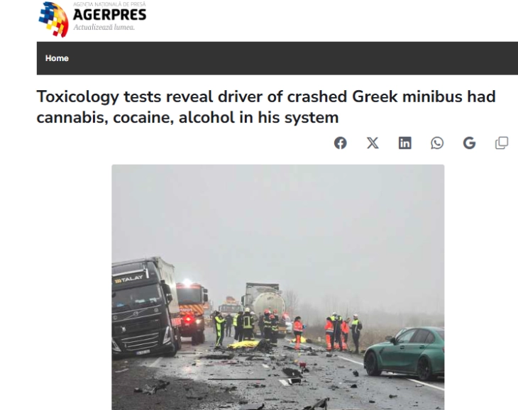 Романски медиуми: Дрога и алкохол во крвта на возачот на минибусот со навивачите на ПАОК