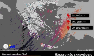 Голема количина дожд и над 9.000 електрични празнења регистрирани во Грција