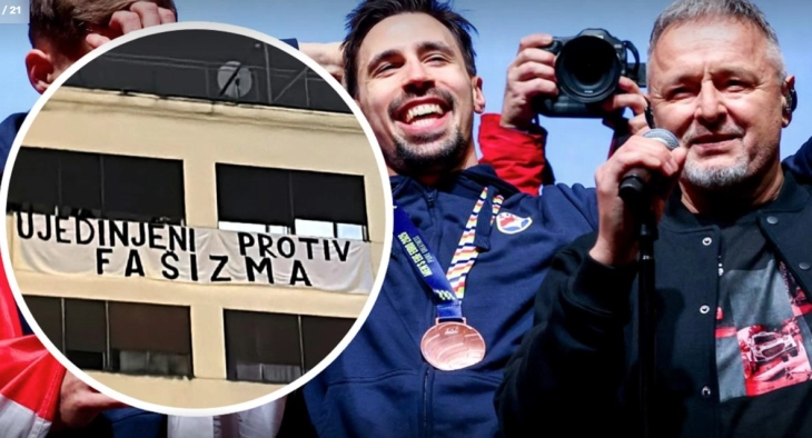 Хрватските ракометари во Загреб пречекани со песните на Томпсон, во публиката контроверзното знаме и усташки поздрав