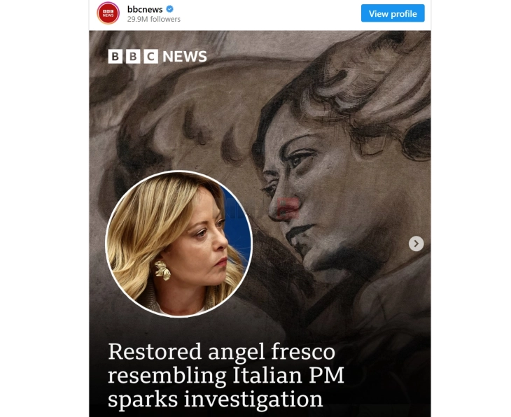 Италија: Ќе се испита реставрираната фреска со лицето на премиерката Мелони