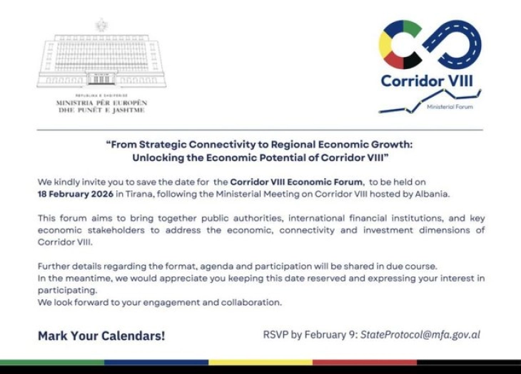 Shqipëria më 18 shkurt do të jetë nikoqire e Forumit Ekonomik të Korridorit 8