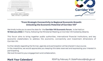 Shqipëria më 18 shkurt do të jetë nikoqire e Forumit Ekonomik të Korridorit 8