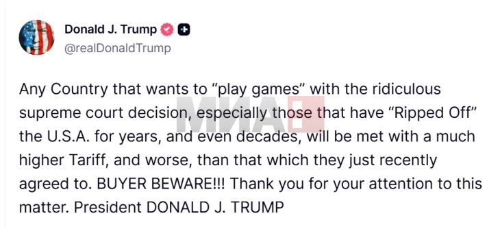 Trampi paralajmëron vendet që 