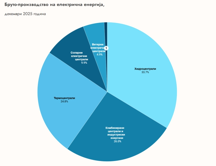 Во декември 78,4 отсто од потрошената струја од домашни извори