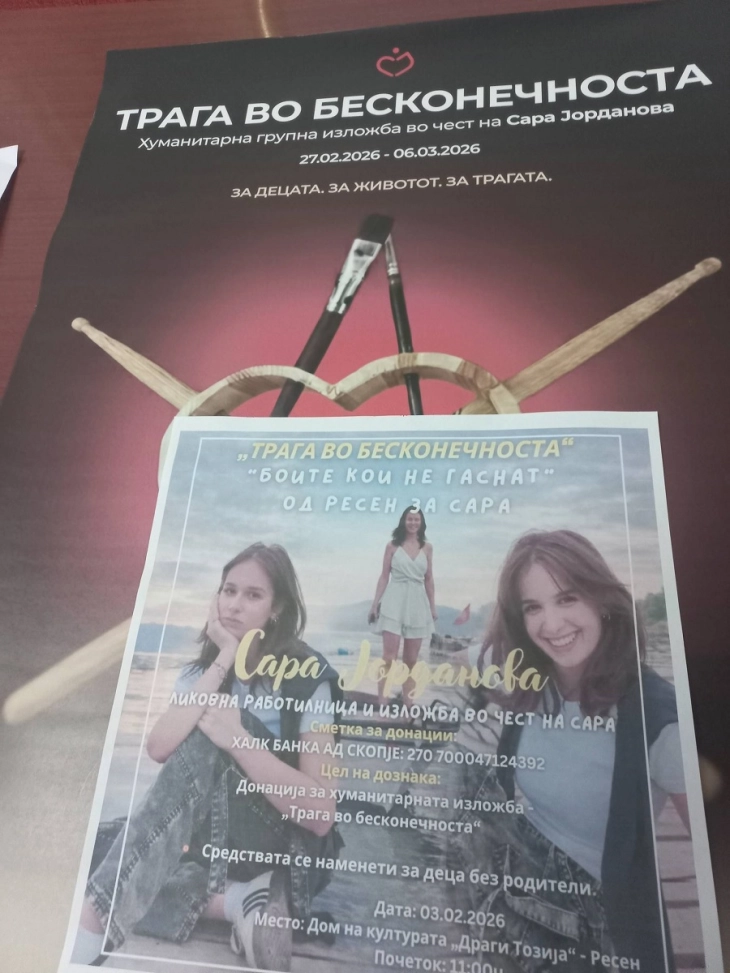 Хуманитарна групна изложба  „Трага во бесконечноста“ во спомен и чест на Сара Јорданова во ЦК „Бели мугри“