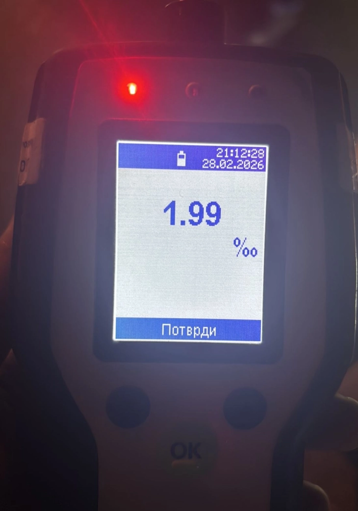 Лишен од слобода возач од Велес, возел со 1,99 промили алкохол во крвта и активна забрана за управување возило