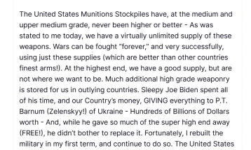 Trampi: SHBA-ja ka rezerva të pakufizuara të armëve, jemi të gatshëm për fitore të madhe