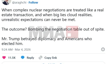 Aragçi: Tramp tradhtoi diplomacinë - bombardoi tryezën e negociatave nga inati