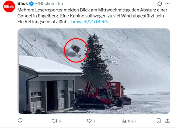 Cable car crashes in high winds at Swiss ski resort, killing one