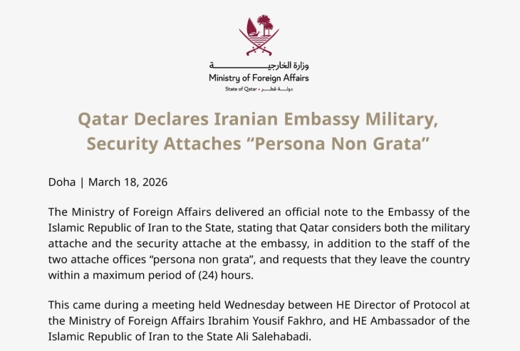 Katari i dëboi atashetë iranianë ushtarakë dhe të sigurisë