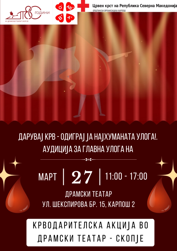 Драмски театар со крводарителска акција ќе го одбележи Светскиот ден на театарот