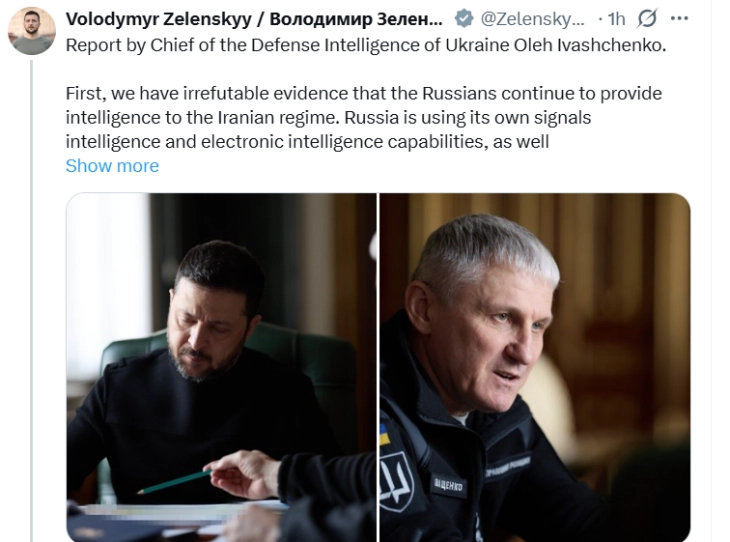 Зеленски: Украина има „неоспорни“ докази дека Русија му дава разузнавачки податоци на Иран